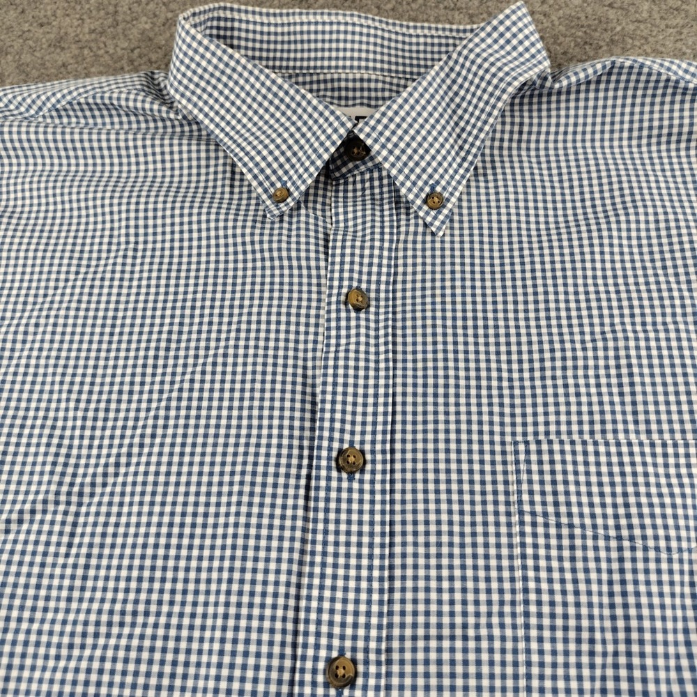 HB Harbor Bay Shirt Mens 2XLT Gingham Blue Button Down Short Sleeve EUC